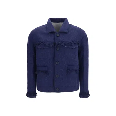 Baziszt Vedu Fringe-trimmed Reversible Jacket In Blue