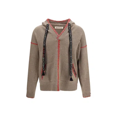 Baziszt Contrast-stitch Hooded Sweater In Brown