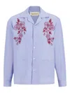 Baziszt Celeste Floral-embroidered Shirt In Blue