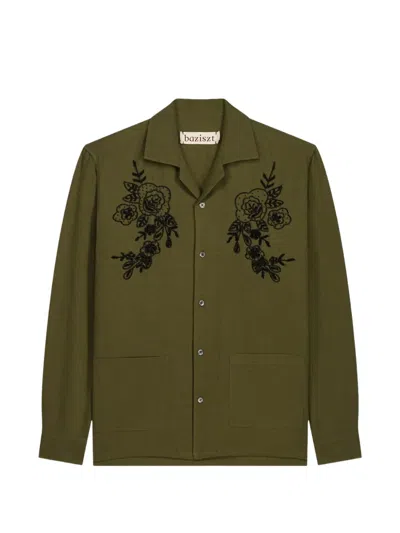 Baziszt Celeste Floral-embroidered Shirt In Green