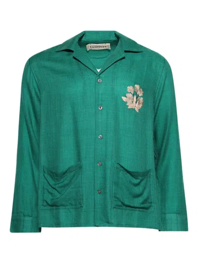 Baziszt Chitin Floral-embroidered Shirt In Green