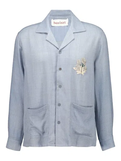 Baziszt Chitin Front-pocket Floral-embroidered Shirt In Blue