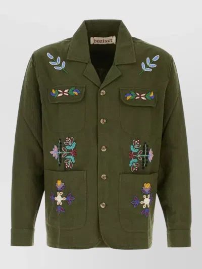 Baziszt Cotton Blazer Regular Fit Casual Style In Green