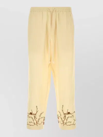 Baziszt Cotton Blend Avian Cropped Shorts Embroidered In Yellow
