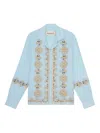 Baziszt Light-blue Cotton Blend Roses Shirt In Blue