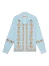 Baziszt Light-blue Cotton Blend Roses Shirt In Blue