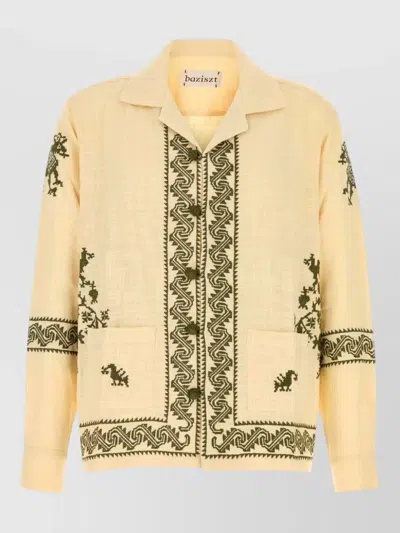 Baziszt Cotton Shirt Embroidered Design Long Sleeves Pockets In Red