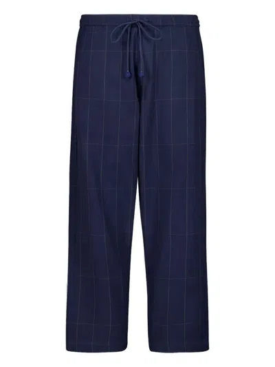 Baziszt Drawstring Checked Trousers In Blue