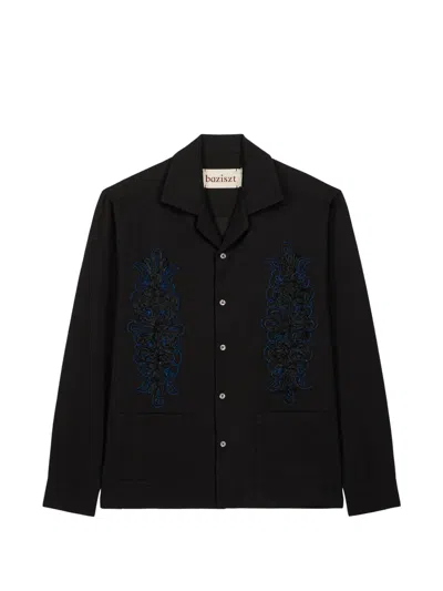 Baziszt Duke Floral-embroidered Shirt In Brown