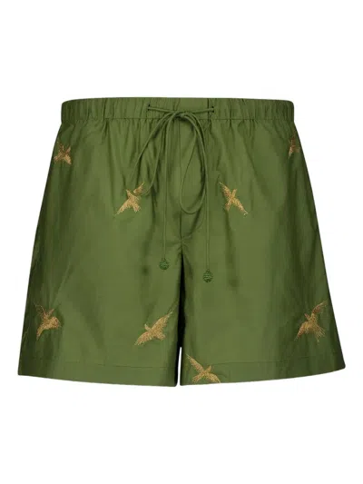 Baziszt Embroidered-bird Shorts In Green
