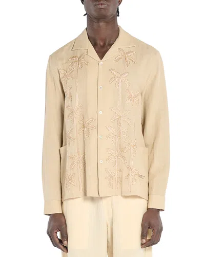 Baziszt Embroidered Button Front Camp Shirt In Neutral