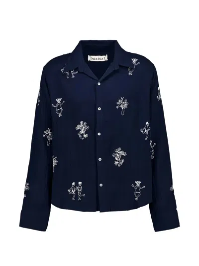 Baziszt Embroidered Button-up Shirt In Blue