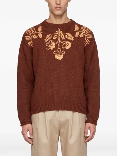 Baziszt Embroidered Crew-neck Sweater In Brown