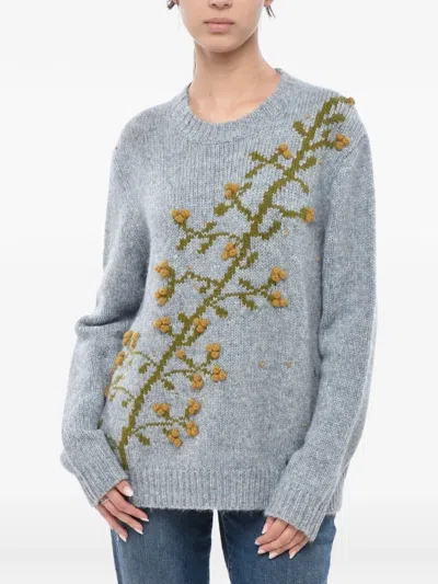 Baziszt Embroidered Crew-neck Sweater In Gray