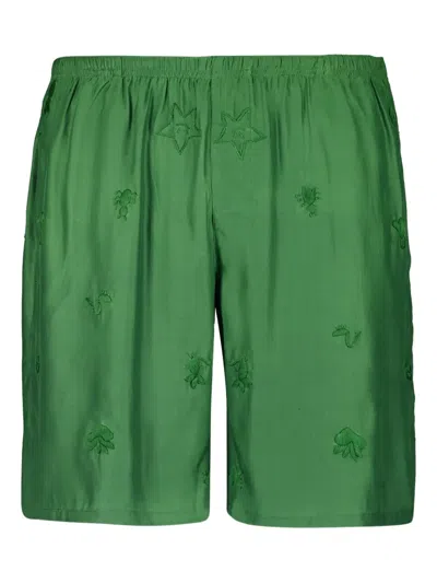Baziszt Embroidered Drawstring Shorts In Green
