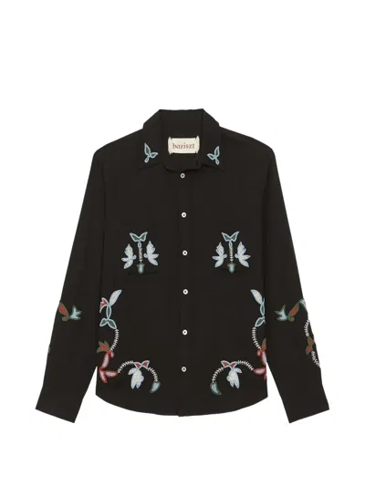 Baziszt Embroidered Floral Shirt In Black