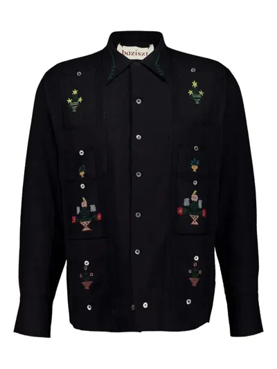 Baziszt Embroidered Long-sleeve Shirt In Black