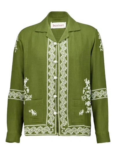 Baziszt Embroidered Long-sleeve Shirt In Green