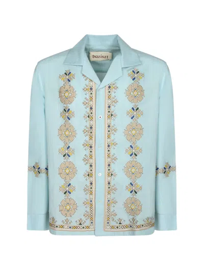 Baziszt Embroidered Long-sleeve Shirt In Blue
