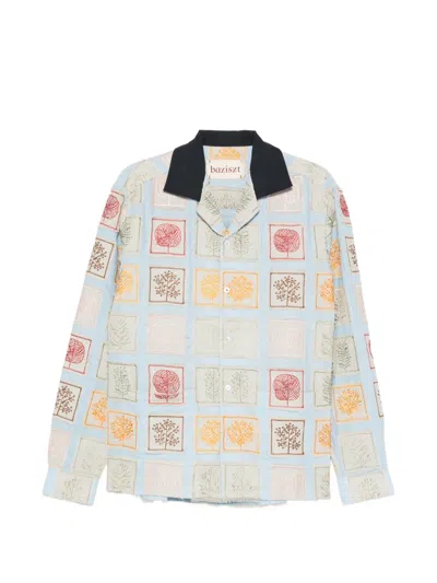 Baziszt Embroidered Patchwork Shirt In Blue