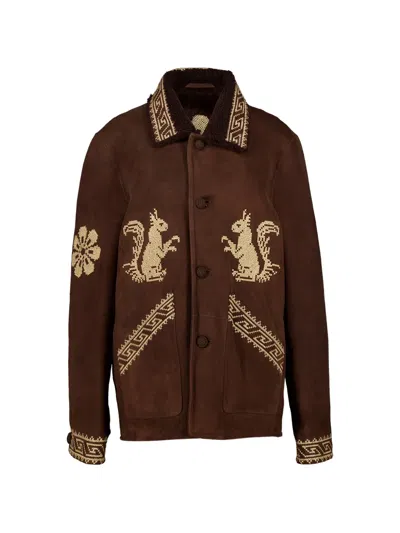Baziszt Embroidered Shearling-collar Jacket In Black