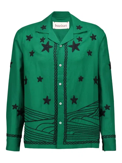 Baziszt Embroidered-stars Shirt In Green
