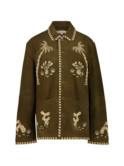 Baziszt Embroidered Whipstitch-trim Leather Jacket In Green