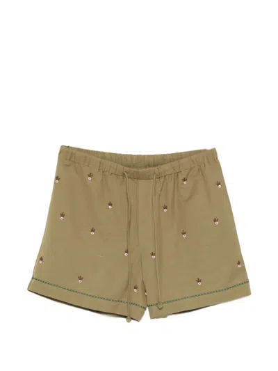 Baziszt Floral-detail Shorts In Green