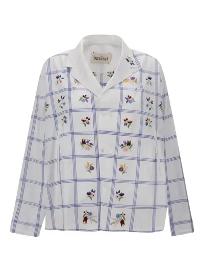 Baziszt Floral-embroidered Checked Shirt In White