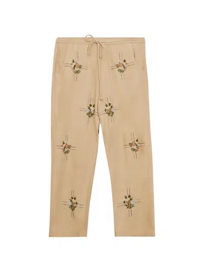 Baziszt Floral-embroidered Track Pants In Nude