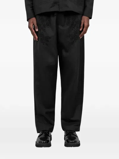 Baziszt Floral-embroidered Trousers In Black
