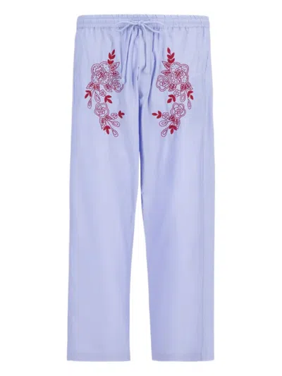 Baziszt Floral-embroidered Trousers In Blue