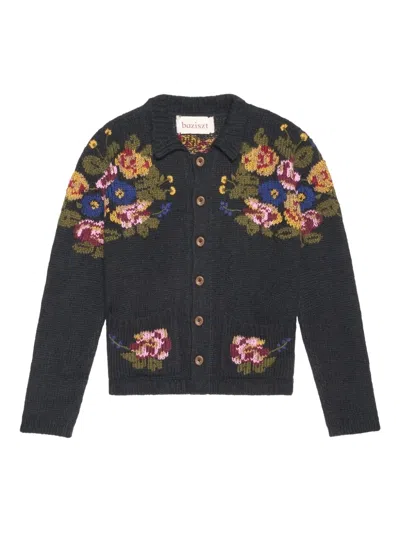 Baziszt Floral Nissan Cardigan In Black
