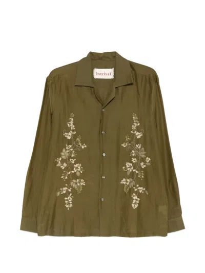 Baziszt Floral-embroidered Shirt In Green