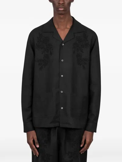 Baziszt Flower-embroidered Shirt In Black