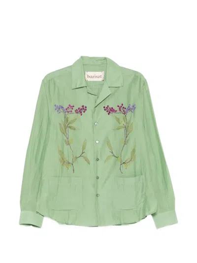 Baziszt Flower-embroidered Shirt In Green