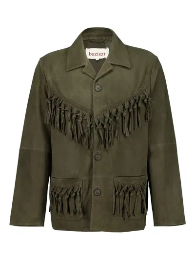 Baziszt Fringe-detail Leather Jacket In Green