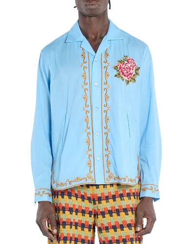 Baziszt Hamilton Embroidered Button Front Camp Shirt In Blue