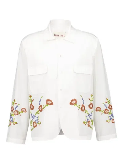 Baziszt Hocha Floral-embroidered Shirt In White