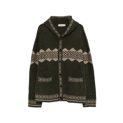 Baziszt Horin Geometric-pattern Hooded Cardigan In Green