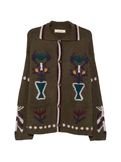 Baziszt Intarsia-knit Button-up Cardigan In Brown