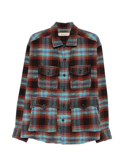 Baziszt Jedi Stud-embellished Checked Shirt In Blue