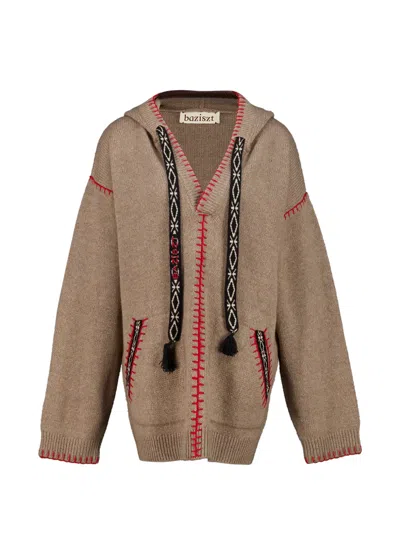Baziszt Kafti Whipstitch Cashmere Hoodie In Purple
