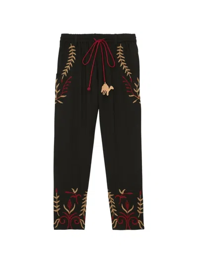 Baziszt Kati Embroidered Drawstring Straight-leg Trousers In Black