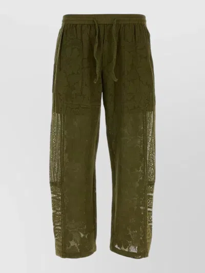 Baziszt Lace Straight Leg Layal Trousers Sheer In Green