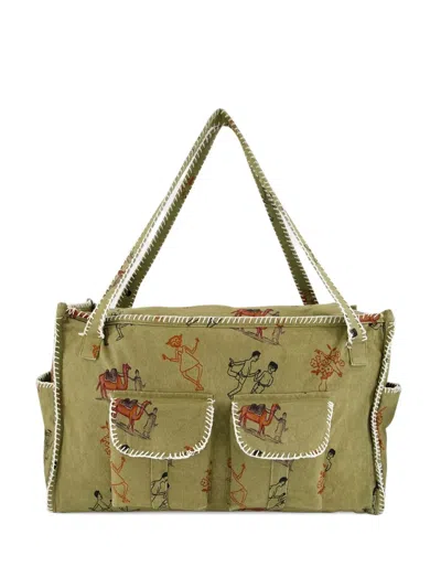 Baziszt Lavie Printed Pocket Shoulder Bag In Green