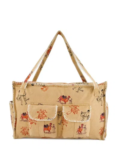 Baziszt Lavie Printed Pocket Tote Bag In Brown