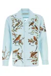 Baziszt Light-blue Cotton Blend Avian Shirt In Blue
