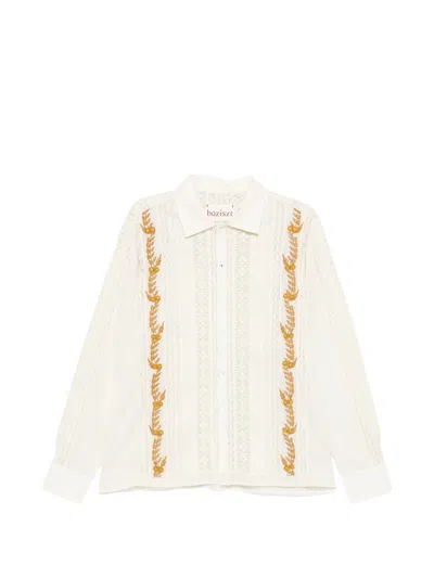 Baziszt Long Sleeve Button-up Shirt With Pleated Ruffle Trim In Multi