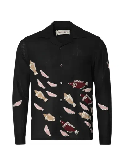 Baziszt Marine Fish-appliqué Shirt In Black